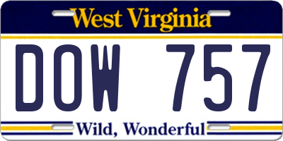 WV license plate DOW757