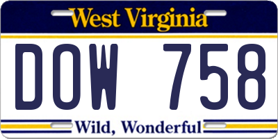 WV license plate DOW758