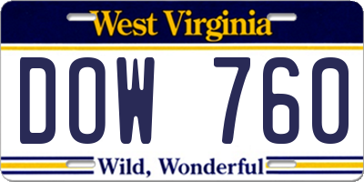 WV license plate DOW760