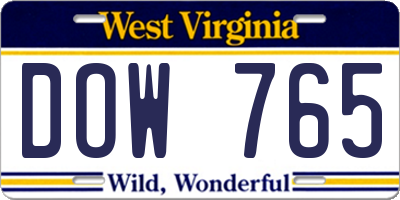 WV license plate DOW765