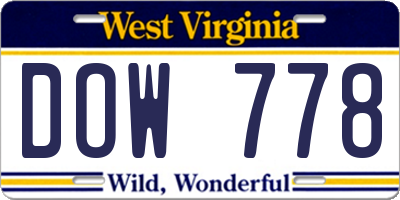 WV license plate DOW778