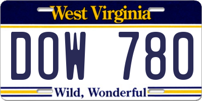 WV license plate DOW780