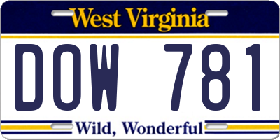 WV license plate DOW781