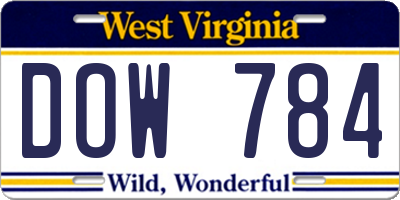 WV license plate DOW784