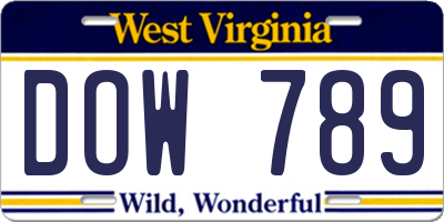 WV license plate DOW789