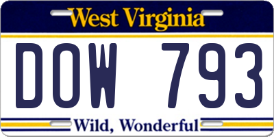 WV license plate DOW793