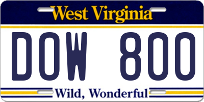 WV license plate DOW800