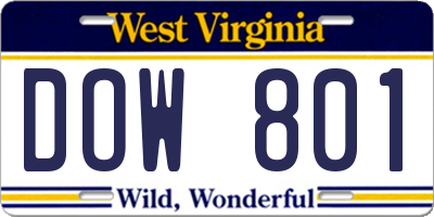 WV license plate DOW801