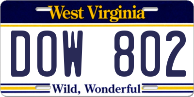 WV license plate DOW802