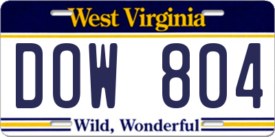 WV license plate DOW804