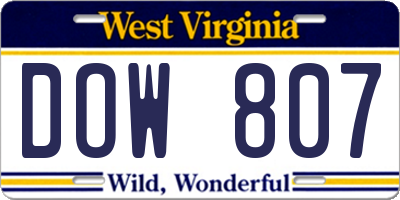 WV license plate DOW807