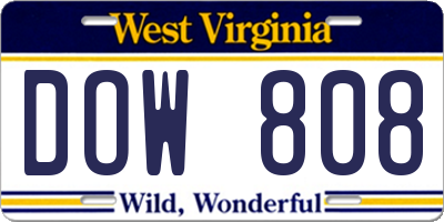 WV license plate DOW808
