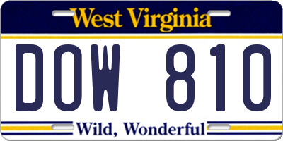WV license plate DOW810