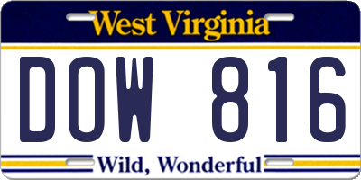 WV license plate DOW816