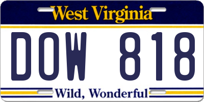 WV license plate DOW818