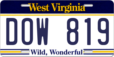 WV license plate DOW819