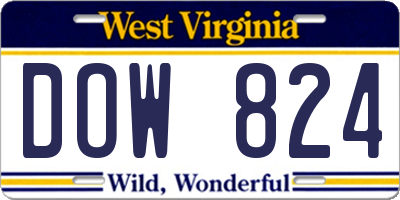 WV license plate DOW824