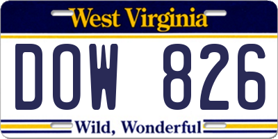 WV license plate DOW826