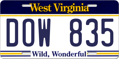 WV license plate DOW835