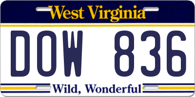 WV license plate DOW836
