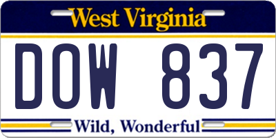 WV license plate DOW837