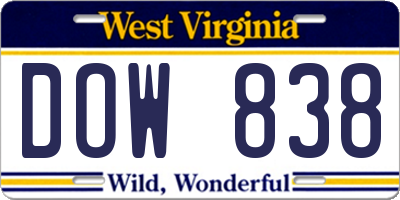 WV license plate DOW838