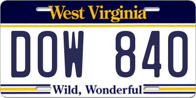 WV license plate DOW840