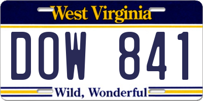 WV license plate DOW841