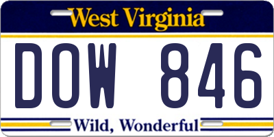 WV license plate DOW846