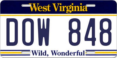 WV license plate DOW848