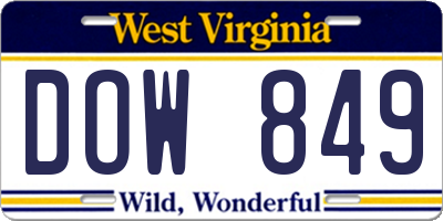 WV license plate DOW849