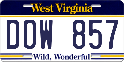 WV license plate DOW857