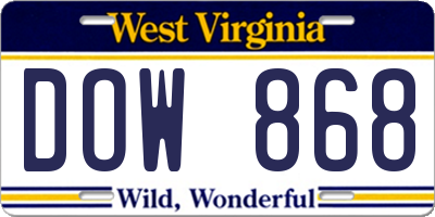 WV license plate DOW868