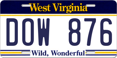 WV license plate DOW876