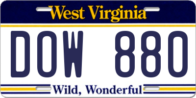 WV license plate DOW880