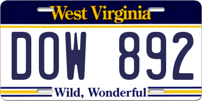 WV license plate DOW892
