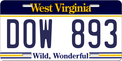 WV license plate DOW893
