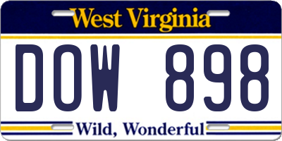 WV license plate DOW898