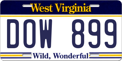 WV license plate DOW899