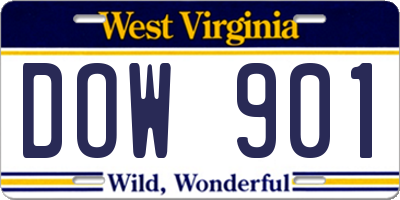 WV license plate DOW901