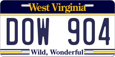 WV license plate DOW904