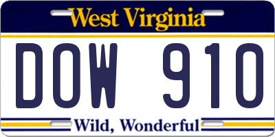 WV license plate DOW910