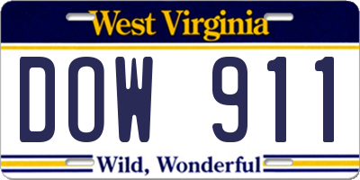 WV license plate DOW911