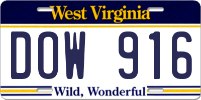 WV license plate DOW916
