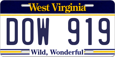 WV license plate DOW919