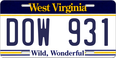 WV license plate DOW931
