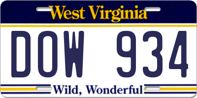 WV license plate DOW934