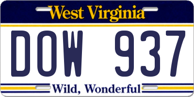 WV license plate DOW937