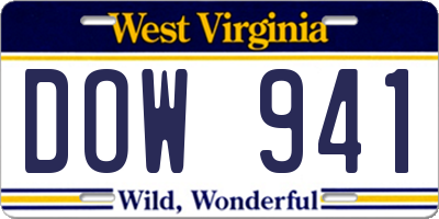 WV license plate DOW941