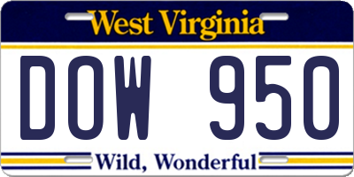 WV license plate DOW950